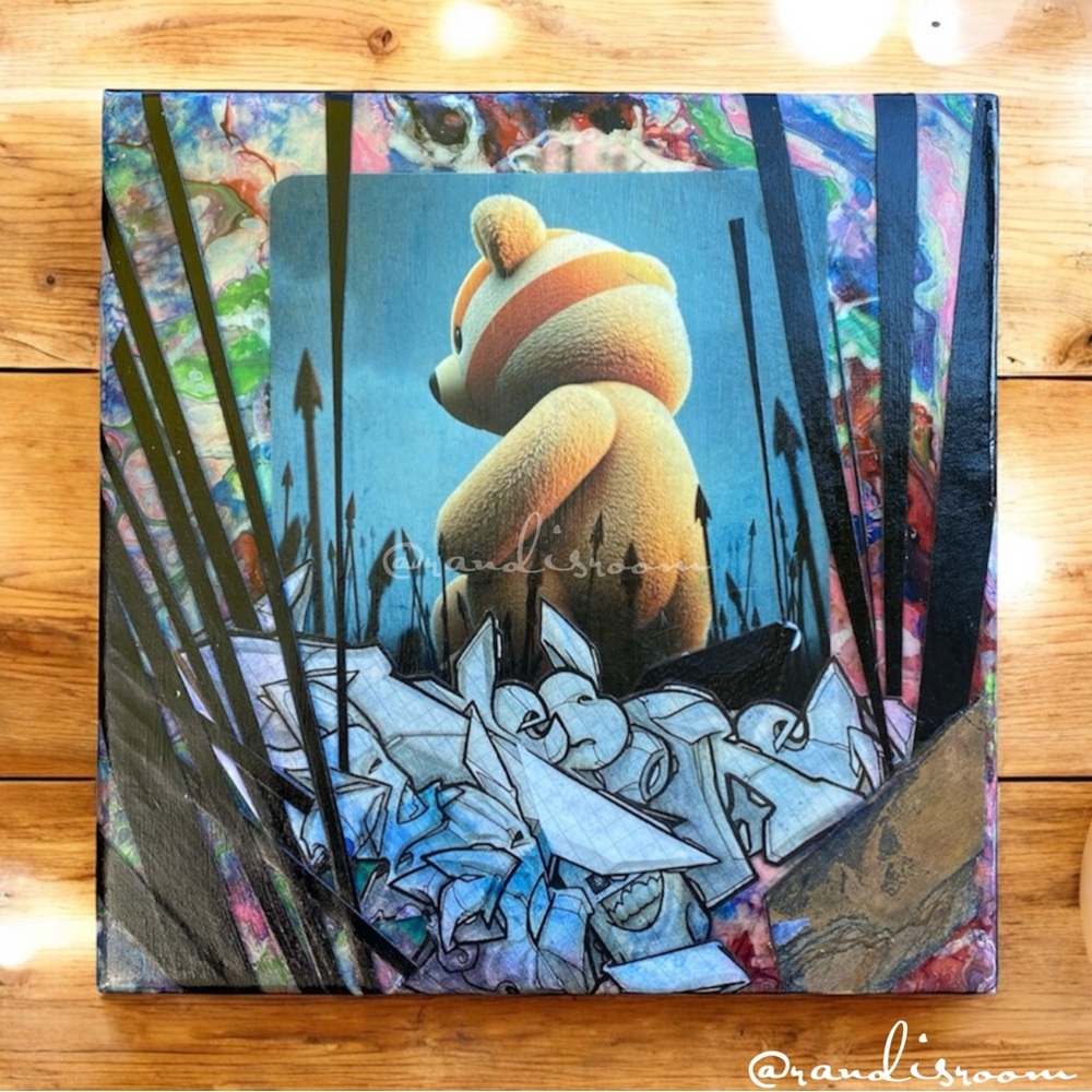“Battlefield Bear“ Mixed Media Artwork-Urban Pop Surrealism Collage by EYESORE